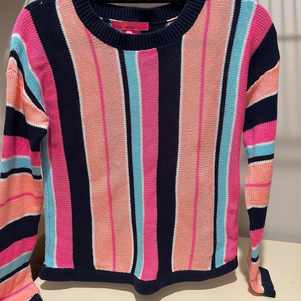 Lilly Pulitzer Women's Daryn Stripe Sweater Navy Blue Pink Island Jungle XS